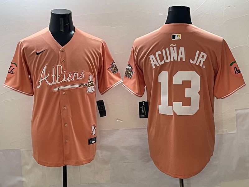 Men Atlanta Braves #13 Acuna jr Orange Five generations Joint Name 2025 Nike MLB Jersey style 1->miami dolphins->NFL Jersey